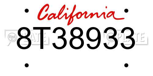 8T38933 California License Plate