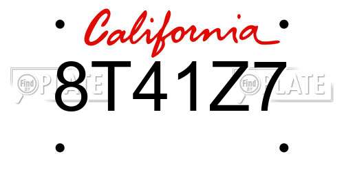8T41Z7 California License Plate