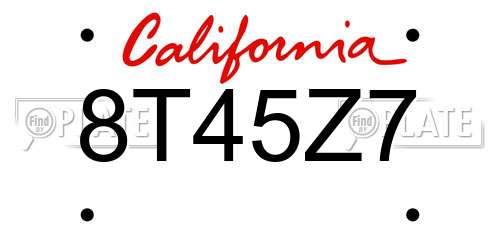 8T45Z7 California License Plate