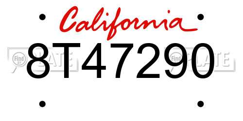 8T47290 California License Plate