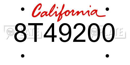 8T49200 California License Plate