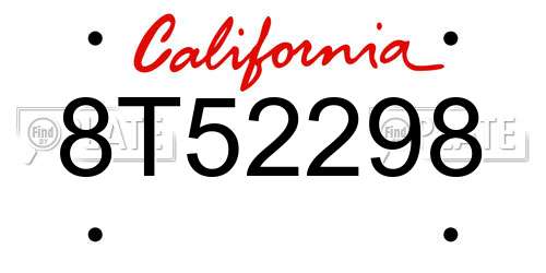 8T52298 California License Plate