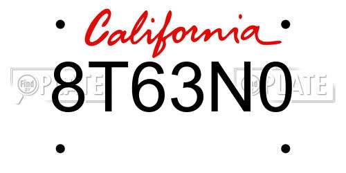 8T63N0 California License Plate