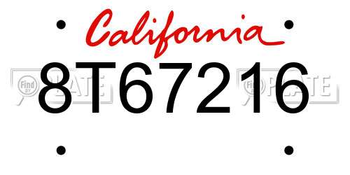 8T67216 California License Plate