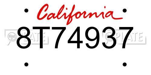 8T74937 California License Plate