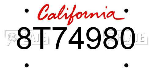 8T74980 California License Plate