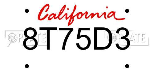 8T75D3 California License Plate