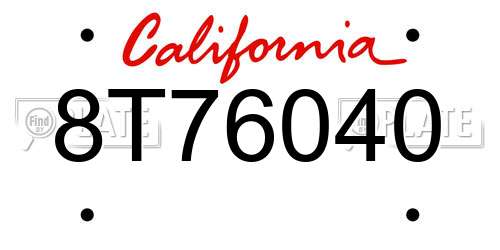 8T76040 California License Plate