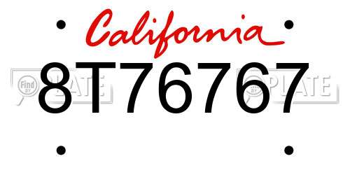 8T76767 California License Plate