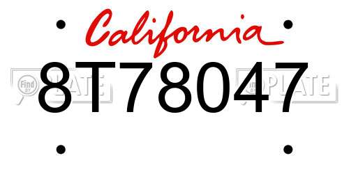 8T78047 California License Plate