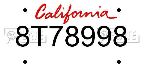 8T78998 California License Plate