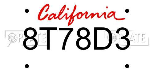 8T78D3 California License Plate
