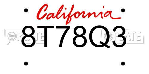 8T78Q3 California License Plate
