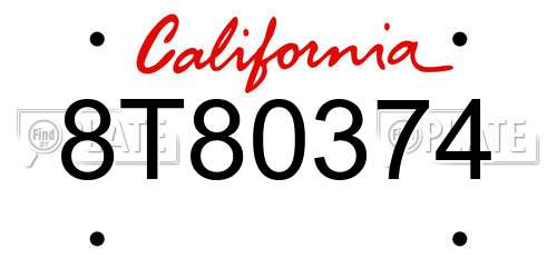 8T80374 California License Plate