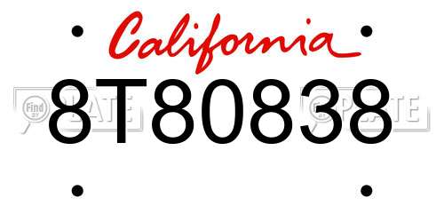 8T80838 California License Plate