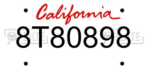 8T80898 California License Plate