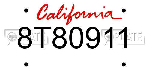 8T80911 California License Plate