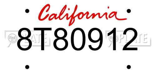 8T80912 California License Plate