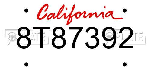 8T87392 California License Plate