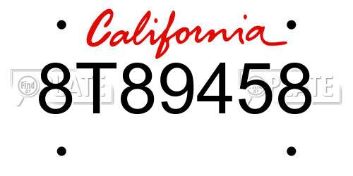 8T89458 California License Plate