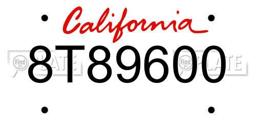 8T89600 California License Plate