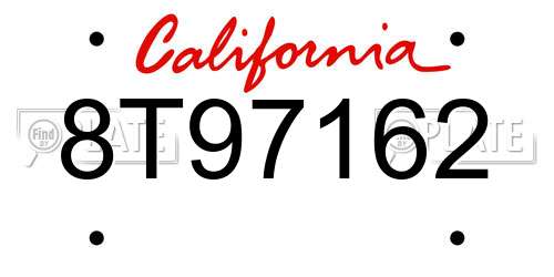 8T97162 California License Plate