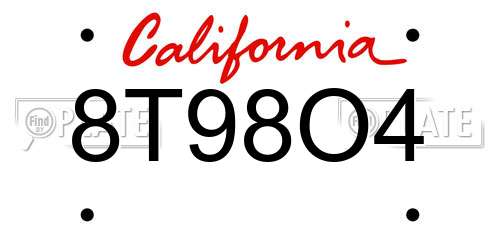 8T98O4 California License Plate