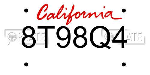 8T98Q4 California License Plate
