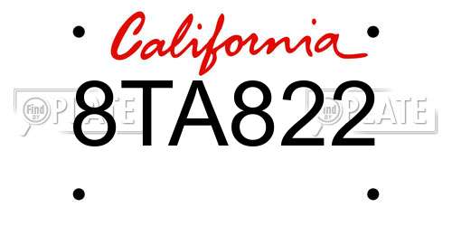 8TA822 California License Plate