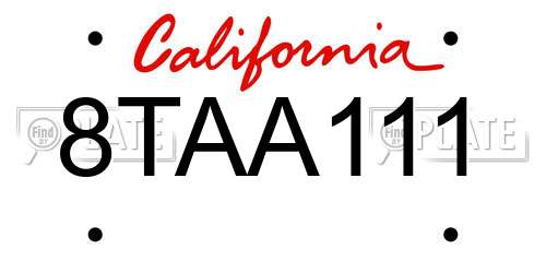 8TAA111 California License Plate