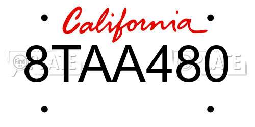 8TAA480 California License Plate