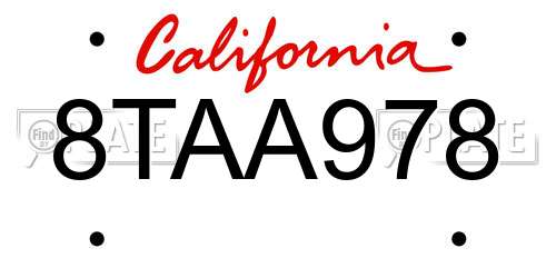 8TAA978 California License Plate