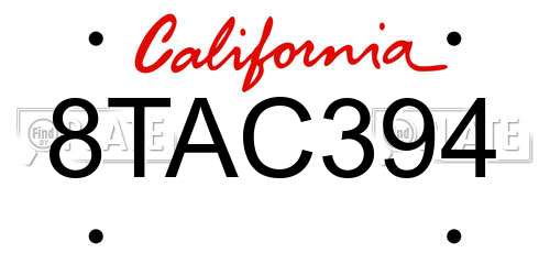8TAC394 California License Plate