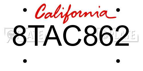8TAC862 California License Plate