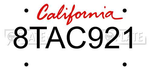 8TAC921 California License Plate