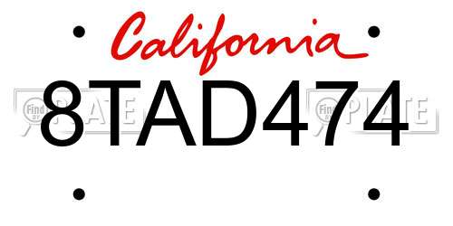 8TAD474 California License Plate