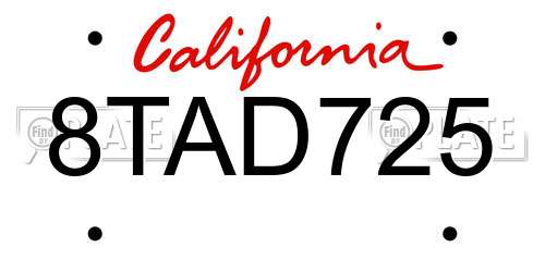 8TAD725 California License Plate