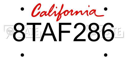 8TAF286 California License Plate