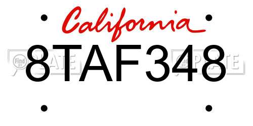 8TAF348 California License Plate