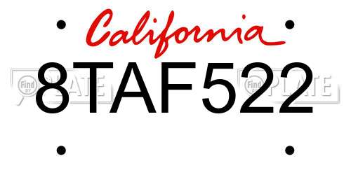 8TAF522 California License Plate
