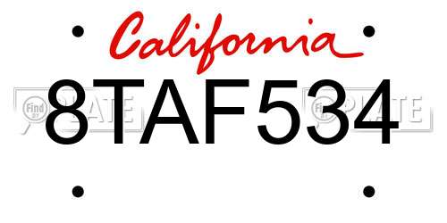 8TAF534 California License Plate