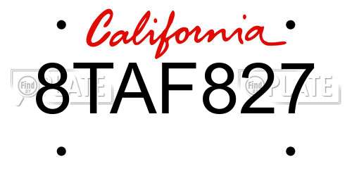 8TAF827 California License Plate