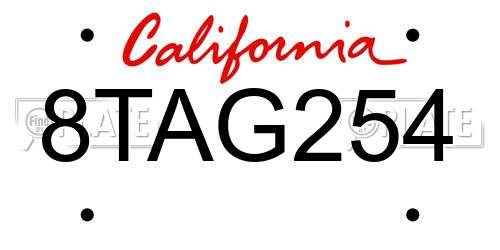 8TAG254 California License Plate