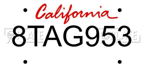 8TAG953 California License Plate