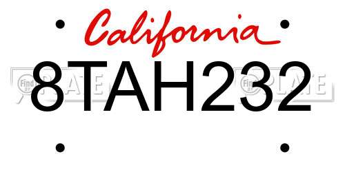 8TAH232 California License Plate