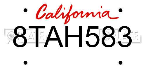 8TAH583 California License Plate