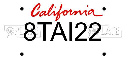 8TAI22 California License Plate