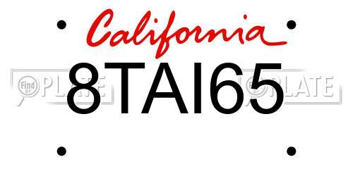 8TAI65 California License Plate