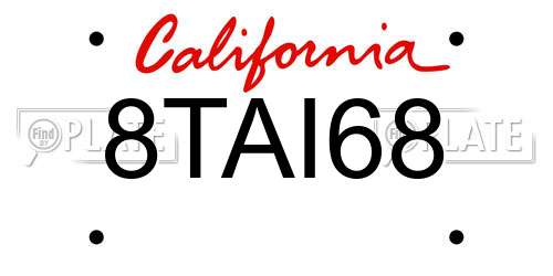 8TAI68 California License Plate