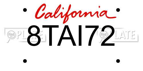8TAI72 California License Plate